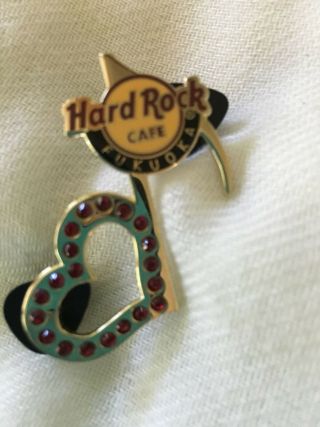 Hard Rock Cafe Pin Fukuoka Valentines Day Musical Note W Gold Heart W Red Gems