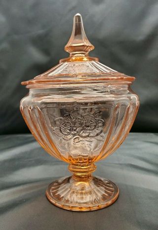 VTG Anchor Hocking Pink Mayfair Open Rose Depression Glass Candy Dish With Lid 3