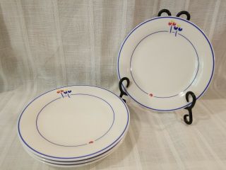 4 - Riva Designs - Tulips Blue Band 7.  75 " Salad Plates - Japan
