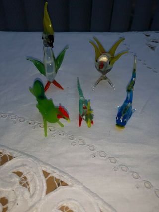 Vintage Murano? Glass Birds Parrot Plus Other Birds And One Fish
