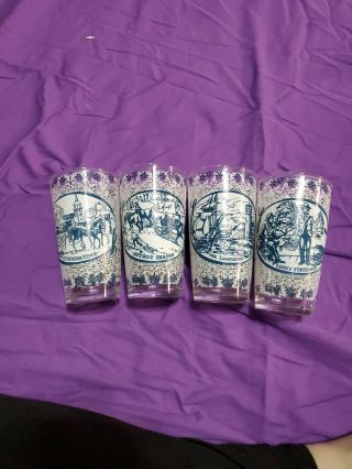 4 Vintage Currier And Ives White/blue Tumblers