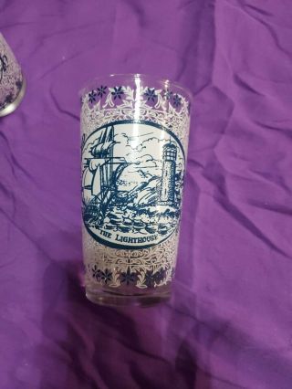 4 Vintage Currier and Ives White/Blue Tumblers 3