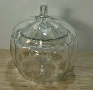Vintage Anchor Hocking Pumpkin Candy Jar Glass 2 Pc Approx.  8 In Tall