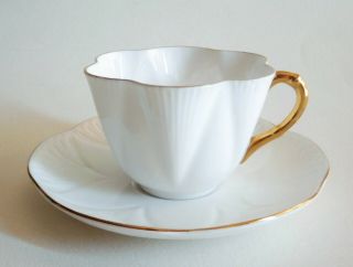 Vintage Shelley Fine Bone China England White W/gold Handle Dainty Cup & Saucer