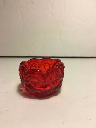 Vintage Le Smith - Moon And Stars Pattern Ruby Red Glass Open Salt Cellar Dish