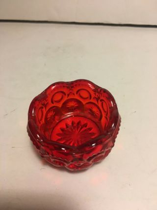 Vintage LE Smith - Moon and Stars Pattern RUBY RED Glass Open Salt Cellar Dish 2