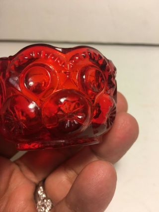 Vintage LE Smith - Moon and Stars Pattern RUBY RED Glass Open Salt Cellar Dish 3