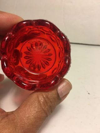 Vintage LE Smith - Moon and Stars Pattern RUBY RED Glass Open Salt Cellar Dish 5