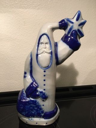 Vintage David Eldreth Pottery Salt Glazed 1991 Santa With Star