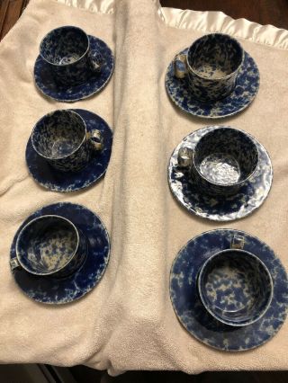 6 Bennington Potters Blue Agate Flat Cups/mugs & Saucers 1626 1627