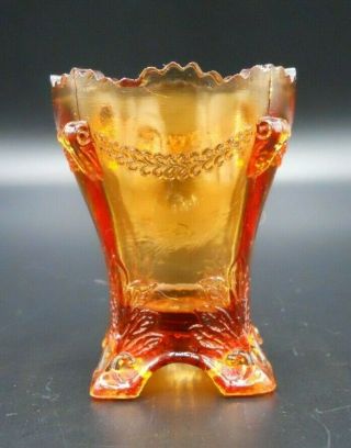 Rare Vintage Eapg Jefferson Glass Swag With Brackets Amber Toothpick Holder