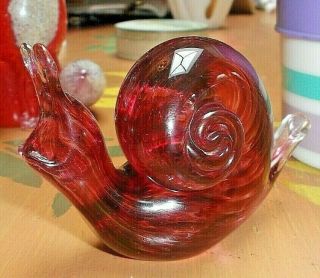 Pink Glass Snail Possibly Langham Or Wedgwood 8.  5cm Long