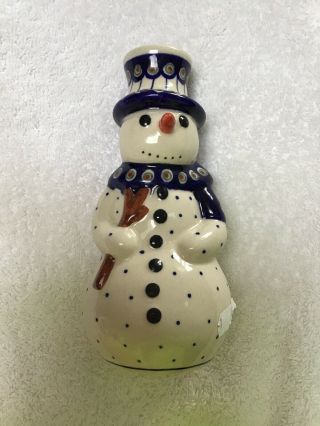 Polish Pottery Snowman Candle Holder Ceramiczne Boleslawiec