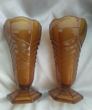 Pair Art Deco Davidson Chevron Vases