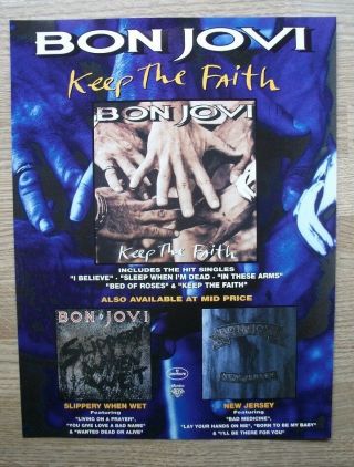 Bon Jovi - Keep The Faith 1992 Music Advert 30 X 22 Cm Wall Art Poster