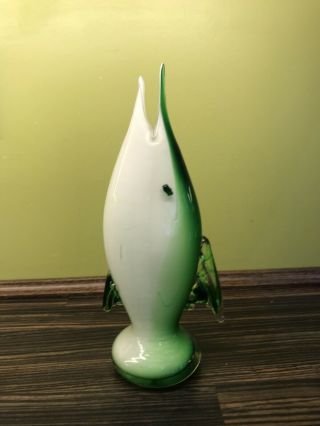 Vintage Murano Glass Fish Green White 2