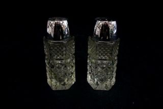 Vintage Anchor Hocking Wexford Diamond Cut 4 1/2 " Salt And Pepper Shakers Usa