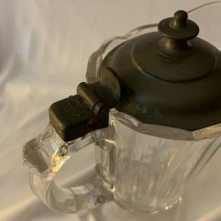 Antique Vintage Glass Syrup Pitcher with Metal Top 4