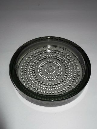 Nuutajarvi Retro Grey/green Glass Dish/candle Holder In Kastehelms Pattern