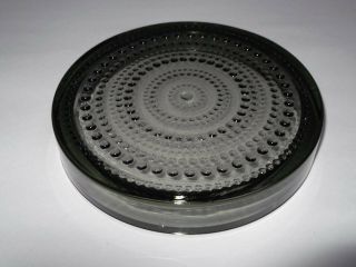 Nuutajarvi Retro Grey/Green Glass Dish/Candle Holder in Kastehelms Pattern 2