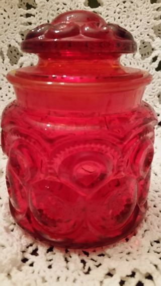 Moon & Stars - L.  E.  Smith - Amberina Canister 5 1/4 " Tall - 3 3/4 Without Lid