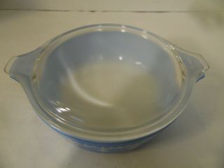 Vintage Pyrex Oval Snowflake Garland Blue Casserole Dish 471 1 Pint w/ Lid 2