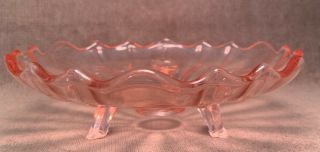 Vintage Depression Glass Footed Bowl Pink Scalloped Edges