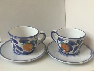 Vintage Desuir Int.  Italy Pottery Coffee Cups & Saucers Hand Paint Made In Italy