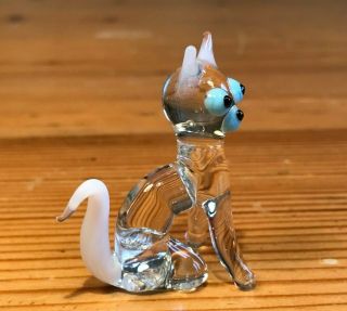 1950s 60s Vintage Murano Glass Cat,  Clear White & Blue Art Glass Figurine