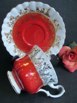 Royal Albert English Bone China Teacup & Saucer Regal Series 4396 Red Kt4682a