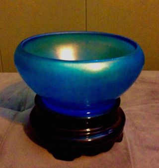 Vintage Blue Iridescent Bowl 2 3/4 " Tall X 5 3/4 " Dia.