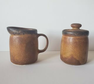 Vintage Mccoy Pottery Usa Canyon Mesa Creamer & Sugar W/lid Set 1414 Brown Euc