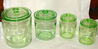 Cannister Set Green Depression Glass