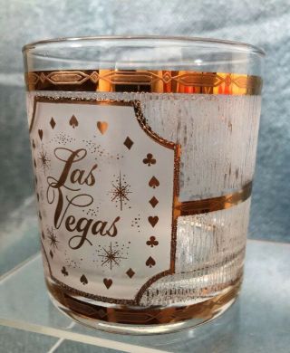 Vintage Culver Las Vegas Rocks Glass Showgirl 22K Gold Trim Frosted Old Fashion 2