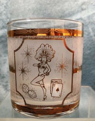 Vintage Culver Las Vegas Rocks Glass Showgirl 22K Gold Trim Frosted Old Fashion 4