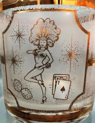 Vintage Culver Las Vegas Rocks Glass Showgirl 22K Gold Trim Frosted Old Fashion 5