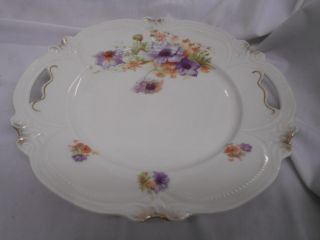 Vintage Purple Flowered Floral 2 Tab Handle Decorative Serving Plate Platter
