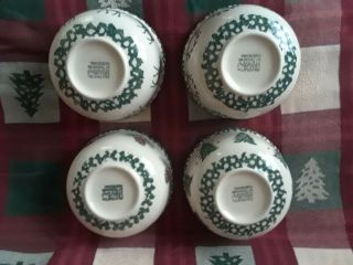Folk Craft HOLIDAY PINES Soup Bowls Set of 4 Tieshen Green Sponge Pattern 3