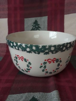 Folk Craft HOLIDAY PINES Soup Bowls Set of 4 Tieshen Green Sponge Pattern 5