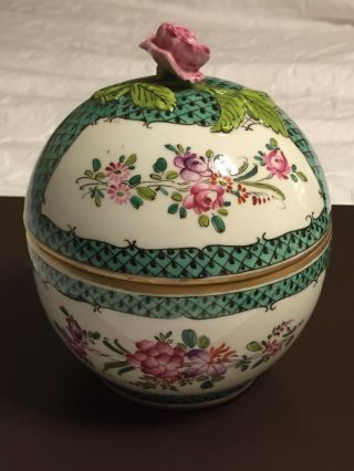 Vintage French Porcelain Trinket Box Rose On Top Floral And Gold Trim