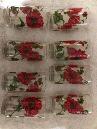 Vintage Libbey Red Poppy Drinking Glasses 1970s Flower Footed Set Of 8