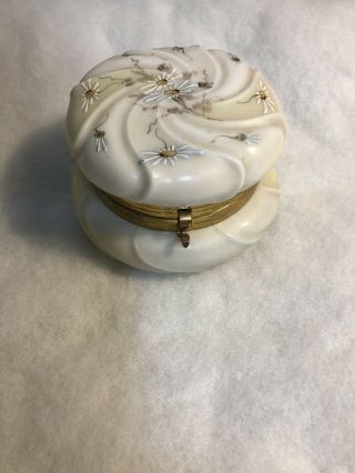 Antique Wave Crest Milk Glass Floral Swirl Dresser Jar Box Cf Monroe -