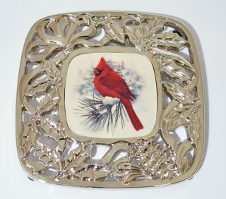 Lenox Winter Greetings Pierced Hot Plate,  Cardinal And Holly Trivet