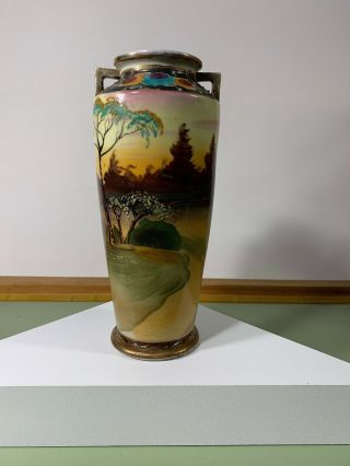 Antique Nippon Moriage Handled Vase.  Hand Painted,  Rare