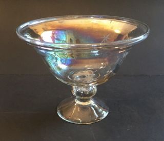 Vintage Irridescent Clear Glass Compote Candy Dish Cut Glass Star Burst Atomic
