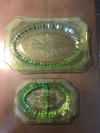 Adam,  Green,  Oval Platter And Relsih Dish Made By Jeannette Glass Co. ,  1932 - 34