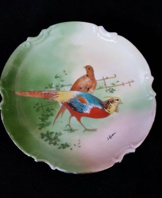 Antique Limoges Coronet Hand Painted Signed " L.  Coudert " Plate,  Game Birds 10 "