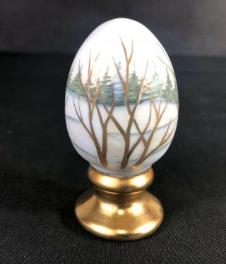 Fenton Egg Shaped Winter Scene With Pine Trees And Branches M.  Lemon 303/2500
