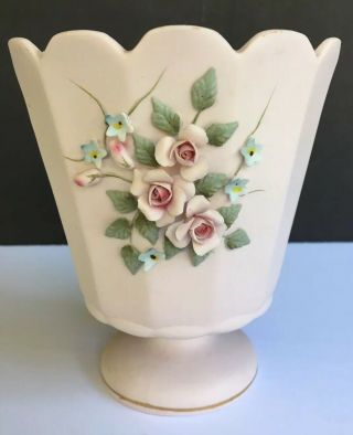Vintage Lefton China Hand Painted 3d Floral Planter / Vase 5 1/2 " 1035