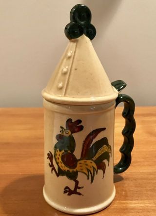 Vintage Metlox Poppytrail California Pottery Green Rooster Mug Stein W/ Lid Top